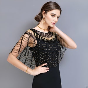 Women 1920's Party Vintage Gatsby Wedding Bridal Evening Crochet Beaded Art Deco Cape Shawl Bolero Cloak Capelet Wrap Flapper