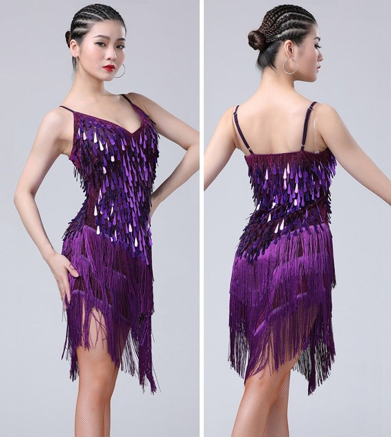 Women Cha-cha Latin Dance Stage Performance Carnival Party Costume Outfit  Handmade Raindrop Sequins Tassel Dress -  Canada