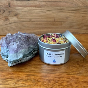 4oz 100% Soy Handcrafted Herbal Candle with Crystal