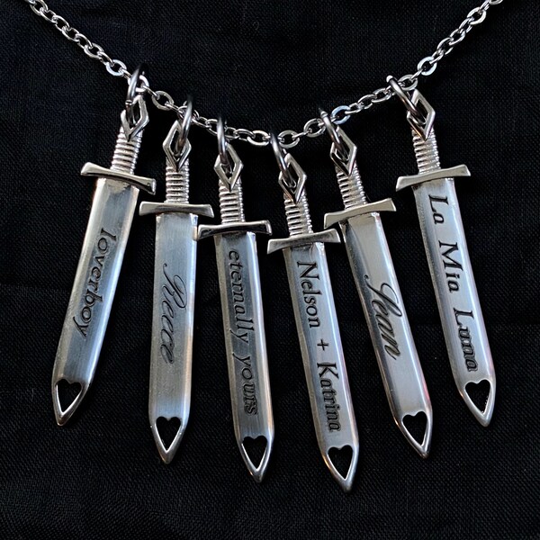 Custom Engraved Dagger Pendant, Engraved Text Sword Pendant, Sterling Silver