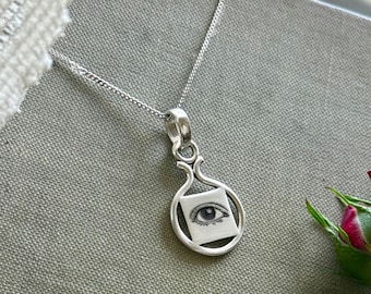 Custom Engraved Sterling Silver Lover's Eye Pendant Necklace