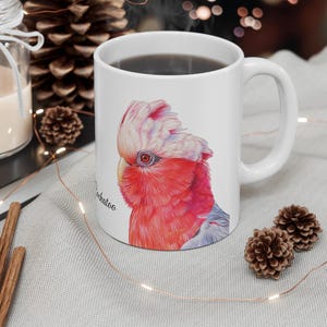 Galah Cockatoo Mug Australian Parrot Coffee Cup Watercolor Bird Art Mug Rose-breasted Cockatoo Mug Bird Lover Gift White Ceramic Mug 11oz