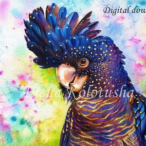 Black Cockatoo Digital File for Art Print Australian Parrot Portrait Watercolor Bird Wall Art Instant Download A3