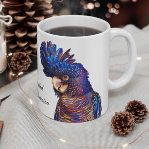 Black Cockatoo Mug Australian Parrot Coffee Cup Watercolor Bird Art Mug Gift for Bird Lovers Nature Inspired White Ceramic Mug 11oz