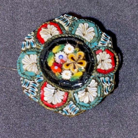 Vintage Floral Micro Mosaic Brooch - Made in Italy - image 1