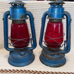 Vintage Far East Chalwyn Lanterns -- Blue with Red Globe -- Only One Left !!!