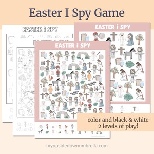 以下が含まれることがあります： イースターのアイ・スパイゲーム。2つのレベル（カラーと白黒）で遊べます。ゲームには、イースターに関連する宗教的なシンボルやキャラクターの画像が描かれています。