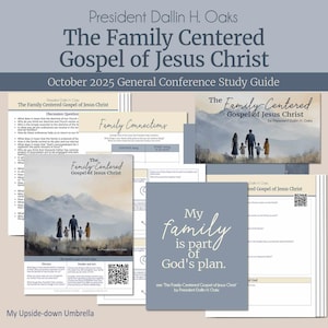 Puede incluir: Una colección de guías de estudio y folletos con el título "El Evangelio Centrado en la Familia de Jesucristo" por el Presidente Dallin H. Oaks. Los materiales incluyen preguntas de discusión, hojas de trabajo de conexión familiar y una cita.