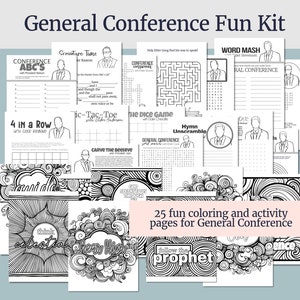 Kit divertido de la Conferencia General SUD, páginas para colorear y actividades de abril de 2025 para familias, juegos de la Conferencia SUD, libro de la Conferencia para niños y jóvenes