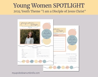 Young Women's Spotlight Sheets | 2024 LDS Youth Theme - I Am a Disciple of Jesus Christ | LDS YW Printable Posters 2024 Youth Theme