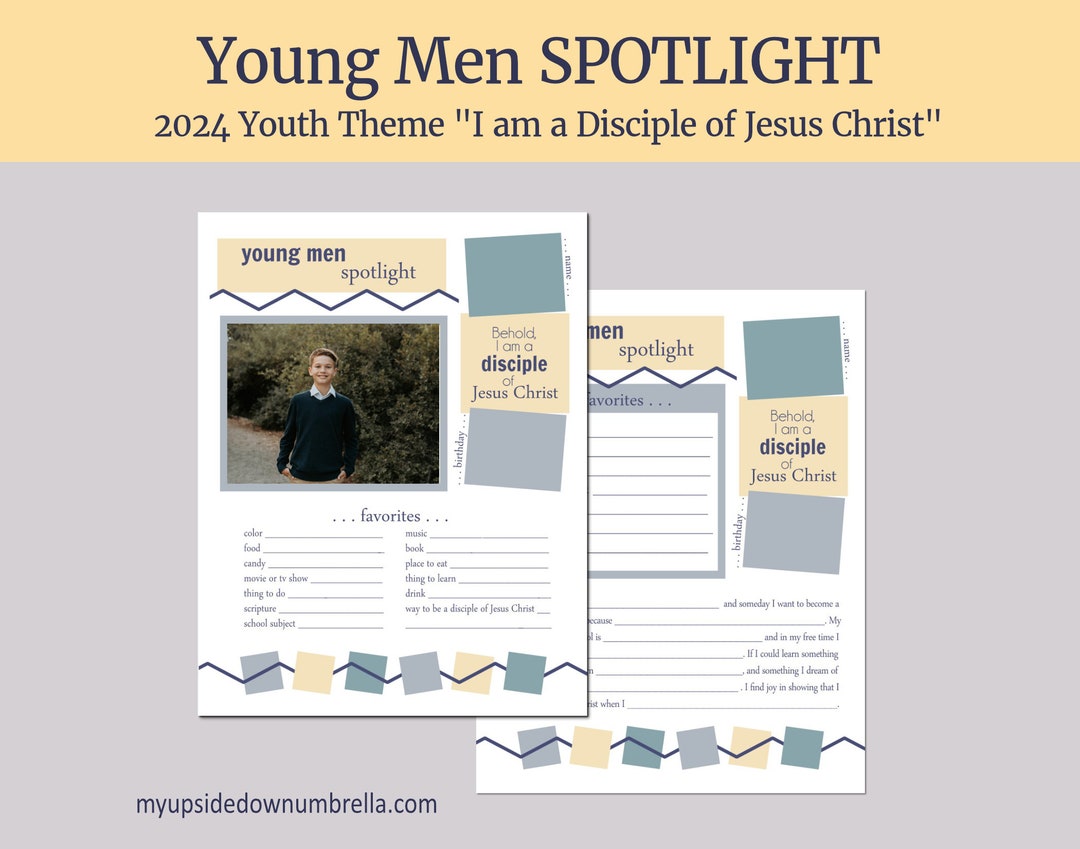 Young Men's Spotlight Sheets 2024 LDS Youth Theme I Am a Disciple of
