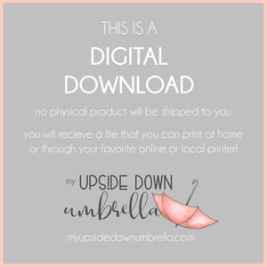 K&ouml;nnte beinhalten: Grafik f&uuml;r digitalen Download mit dem wei&szlig;en Text "THIS IS A DIGITAL DOWNLOAD". Darunter steht, dass kein physisches Produkt versendet wird. Das Bild enth&auml;lt eine Aquarellillustration eines umgedrehten rosa Regenschirms. Die Website myupsidedownumbrella.com wird ebenfalls angezeigt.