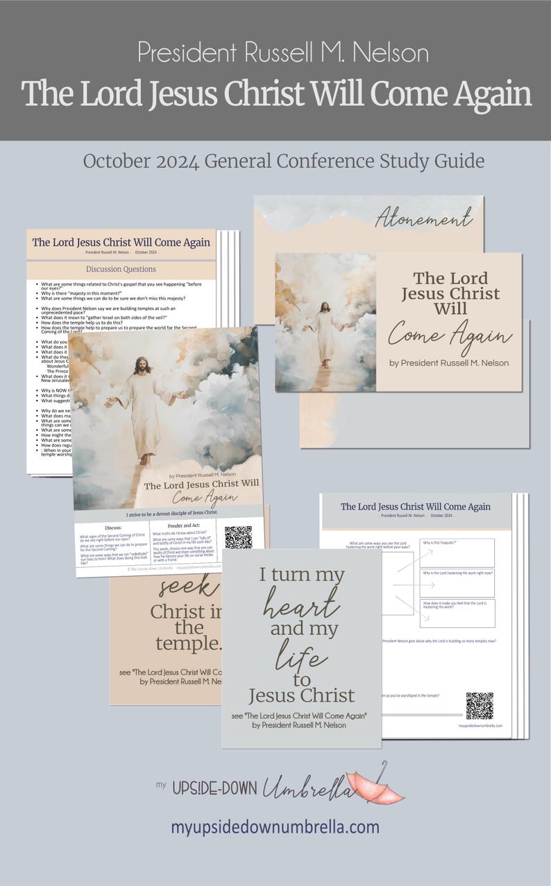 Peut inclure: Un guide d'&eacute;tude imprimable pour la conf&eacute;rence g&eacute;n&eacute;rale d'octobre 2024 de l'&Eacute;glise de J&eacute;sus-Christ des Saints des Derniers Jours. Le guide pr&eacute;sente une citation du pr&eacute;sident Russell M. Nelson sur le retour du Seigneur J&eacute;sus-Christ. Le guide comprend des questions de discussion, des activit&eacute;s et un code QR.