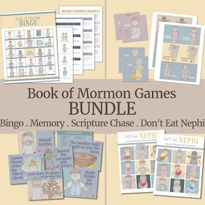 Book of Mormon Games BUNDLE | LDS Primary Games | Bingo- Scripture Chase- Memory Match- Don't Eat Pete, Activities for Latter-day Saint Kids