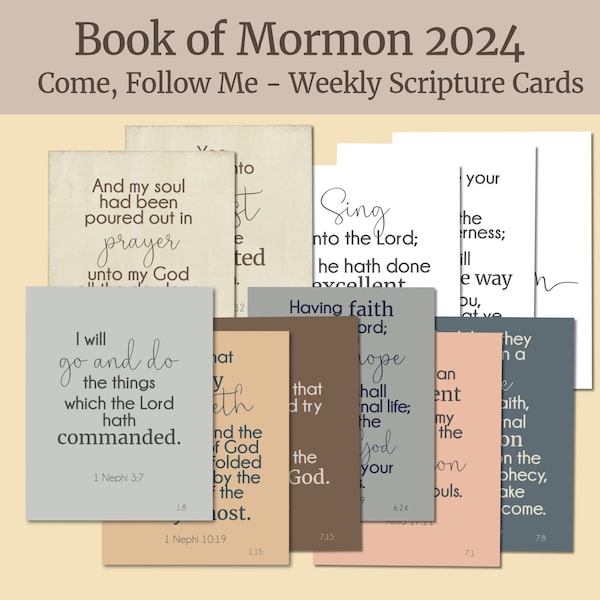 Come Follow Me 2024 - Book of Mormon Scripture Cards - LDS Scripture Study, Home Decor Printables for CFM 2024, 4x6 and 8.5x11