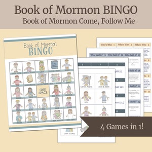 Jeu de BINGO du Livre de Mormon | Jeu primaire LDS | Activités pour les enfants saints des derniers jours | Viens et suis-moi 2024 | Jeu amusant en famille LDS
