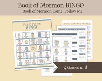 Jeu de BINGO du Livre de Mormon | Jeu primaire LDS | Activités pour les enfants saints des derniers jours | Viens et suis-moi 2024 | Jeu amusant en famille LDS