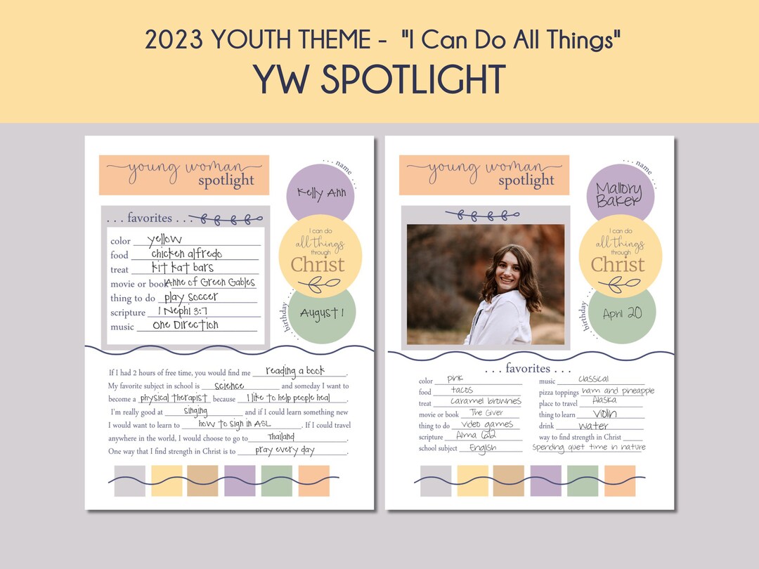 Young Women's Spotlight Sheets 2023 LDS Youth Theme I Etsy