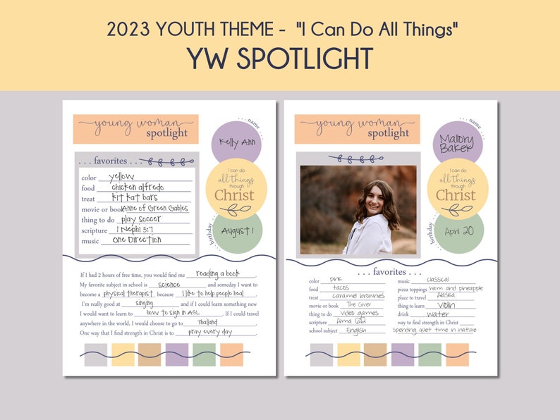 Young Women's Spotlight Sheets 2023 LDS Youth Theme I Etsy