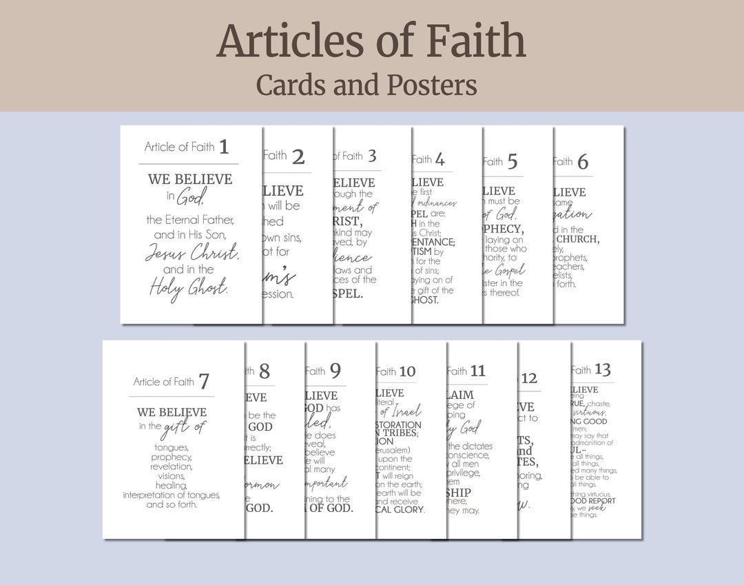 Articles of Faith Printable Posters for LDS Primary Bulletin Board 4x6