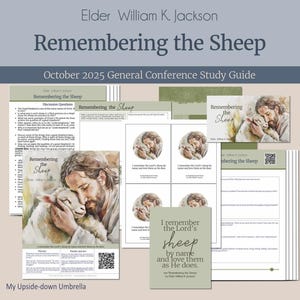 May include: A collection of study materials titled "Remembering the Sheep" by Elder William K. Jackson. The materials include a study guide, cards, and a print with the text "I remember the Lord's sheep by name and love them as He does."