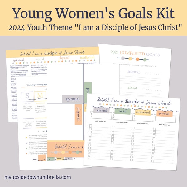 Young Women Goal Setting Kit for LDS Children and Youth Program | 2024 LDS Youth Theme - I Am a Disciple of Jesus Christ | YW Goals Ideas