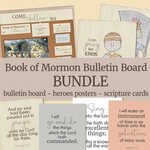 PAQUETE del tablón de anuncios del Libro de Mormón: tablón de anuncios, tarjetas de las Escrituras y carteles de héroes del Libro de Mormón para familias SUD Ven, sígueme 2024