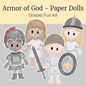 Actividad de muñecos de papel imprimibles de la armadura de Dios para niños de la Primaria, kit divertido del Evangelio, actividad de la historia bíblica, días de actividades SUD, Ven, sígueme