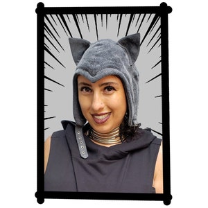 Grey Stonewash CAT HELMET By Eyecon Cosplay, Cat Hat With Ears, Catwoman Cosplay, Bomber Helmet,  Unisex, Festival Fashion, Goth