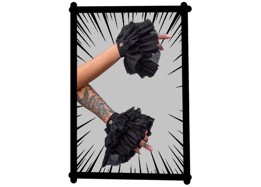 Black Cotton Ruffle Cuffs - Button on Ruff Accessory, Victorian ...
