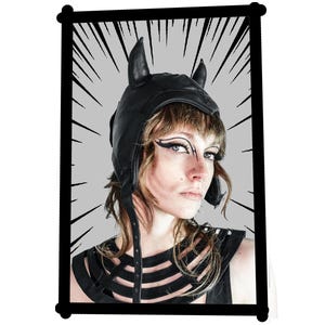 Schwarz Leder Teufel Helm Von Eyecon Cosplay - Schwarz Leder Bomber Helm Mit Hörnern, Cosplay Teufel, Teufel Kostüm, Schwarz Leder Teufel