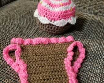 Crochet cupcake  photo prop set 0-3 mos