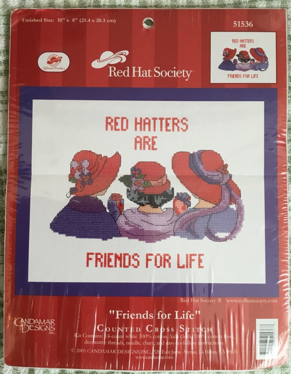 Friends For Life Red Hat Society Cross Stitch Kit New Etsy