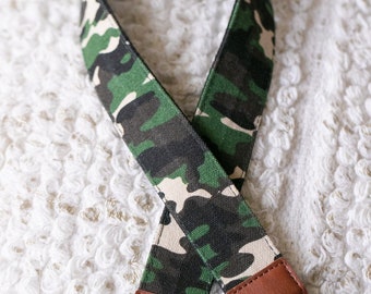Camouflage Camo  Pattern | Camera Strap for DSLR | Vegan Leather and Cotton