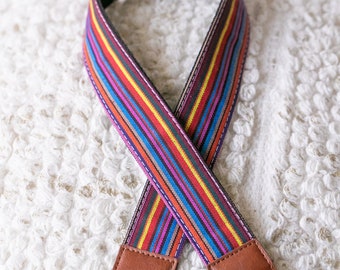 Fun Funky Sarape Pattern Cotton Vegan Leather Camera Strap Red/Purple/Yellow/Blue