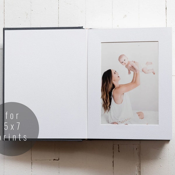 5x7 Gray Linen Bookcloth Slip-In Custom Matted Portrait Photo Album | 10-page (20 photo/prints)