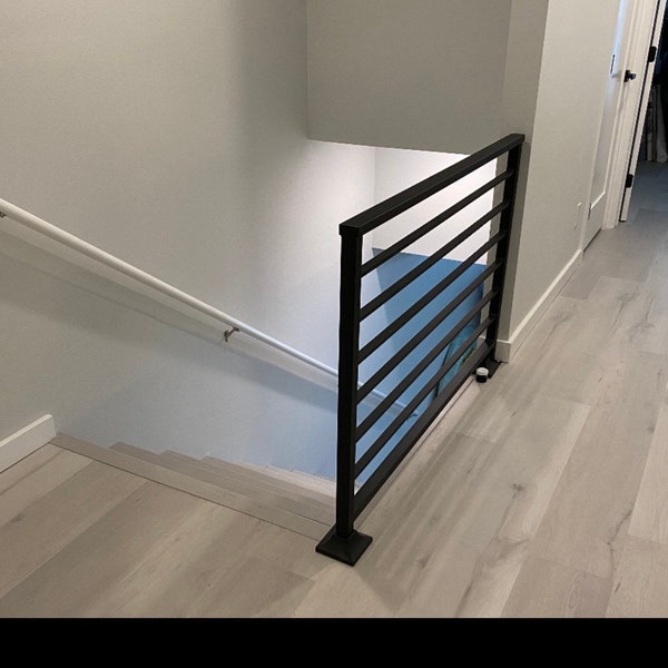Horizontal Flat Bar Railing For Black and White Interior, Modern Metal Horizontal Bar Railings, Horizontal Stair Railing, Made in USA