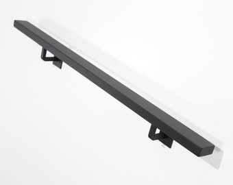Black Handrail For Stairs, Metal Handrail, Modern Rectangle Metal Handrails, Black Handrail, Modern Design Handrail, Brackets Included