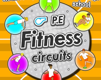 Fitness Circuit Station cards - 36 PE gym activities: Elementary & middle school
