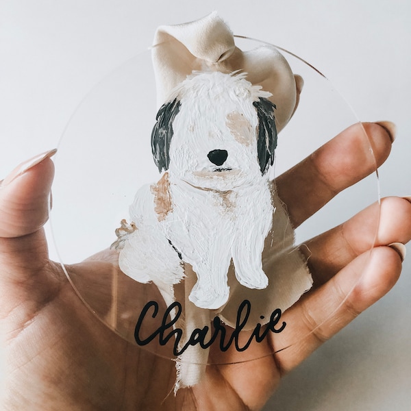 Hand Drawn Pet Acrylic Disc Ornaments- Pet Portrait Christmas Tree Ornaments