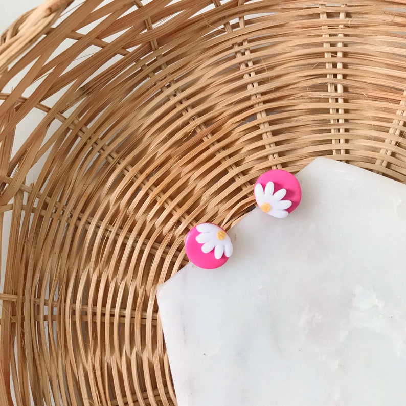 Daisy Flower Stud Earrings Polymer Clay Earrings Handmade Etsy