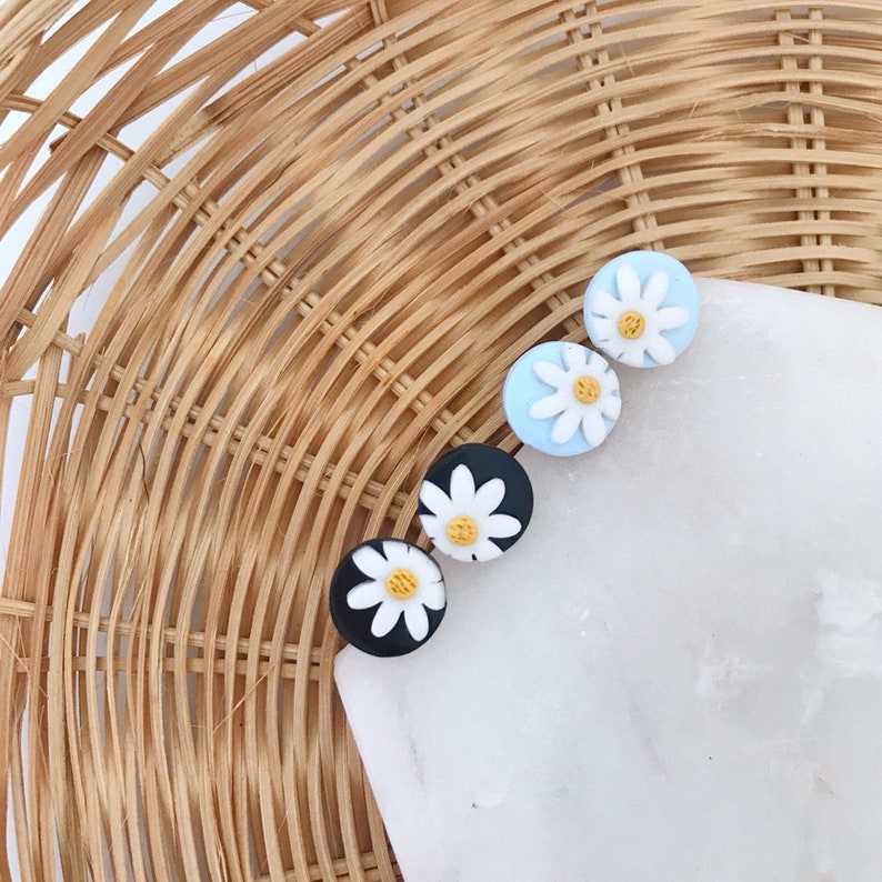 Daisy Flower Stud Earrings Polymer Clay Earrings Handmade Etsy