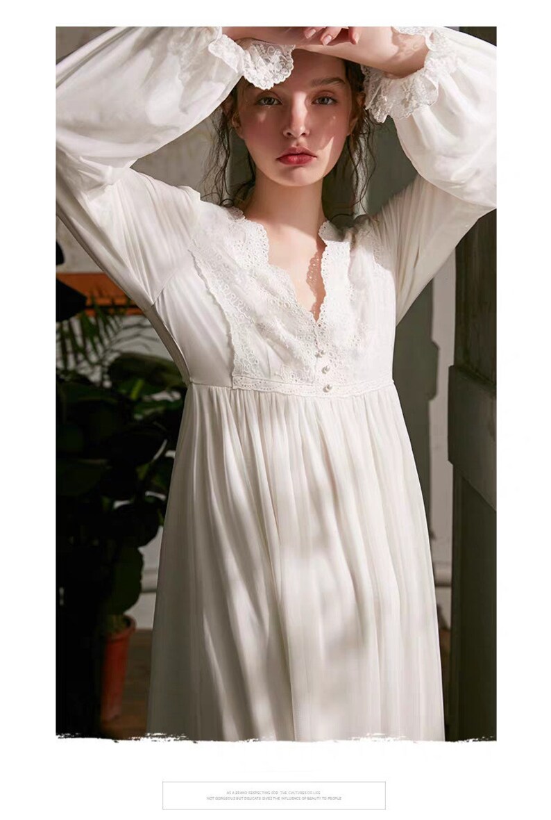 Vintage Woman Dress Lace Nightgown Sleepwear Long Length Long Etsy