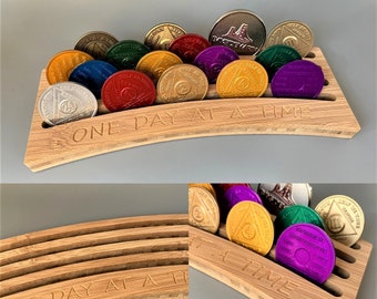 Sobriety Gift, Gift for Sponsor Sponsee, AA Chip Holder Tray,  AA Coin Display,  One Day at a Time, , Recovering Alcoholic, Serenity
