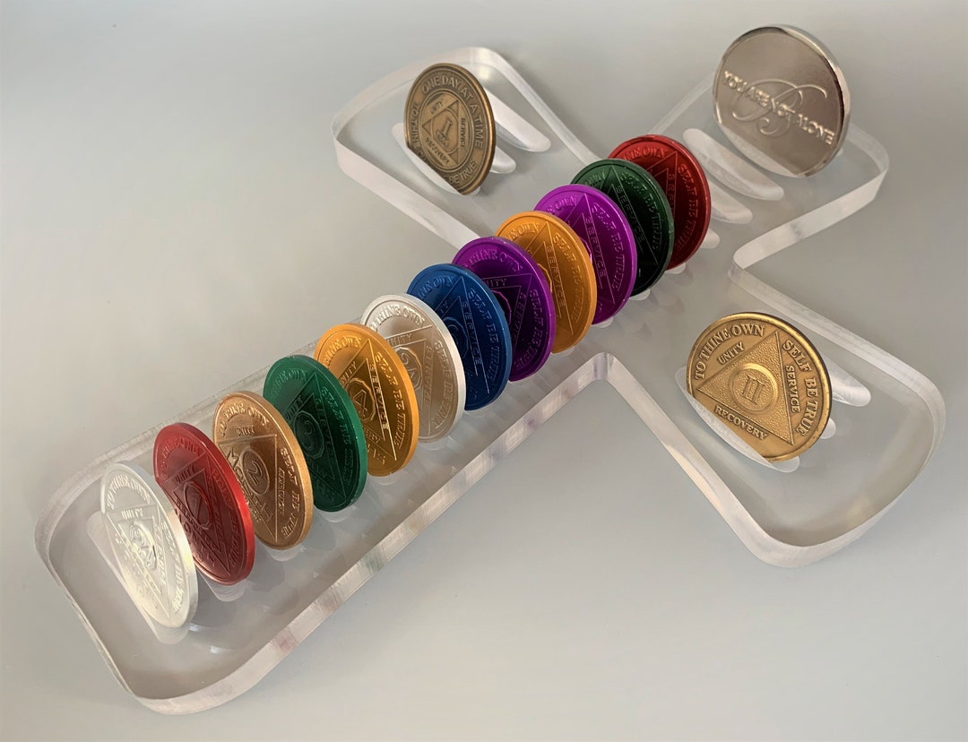 AA Chip Holder, Curved Religious Cross, Gift for Alcoholic, Recovery