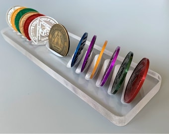 AA Chip Holder Tray, Coin Holder, Sobriety NA Recovery Men Women, Gift for Recovering Alcoholic, Recovery Medallion, AA Chip Display Token