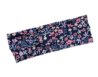 Navy Floral Headband, Nurse Headband, Medical Assistant, Turban Headband, Twist Knot, Hair wrap,Hairband,Workout Accessories