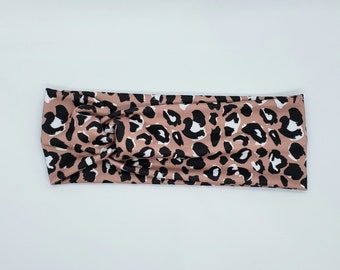 Taupe Leopard Headband, Nurse Headband, Medical Assistant, Turban Headband, Twist Knot, Hair wrap, Workout Accessories