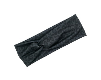 Black Leopard Headband - Headbands with Buttons - Soft Twist Fabric Nurse Headband