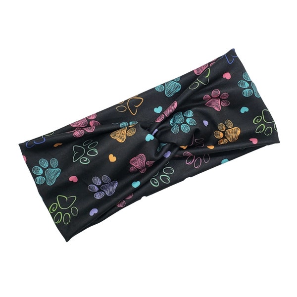 Paw Print Soft Twist Women's Headband - Vet Tech Gift - Veterinarian Accessories - Dog Groomer - Non Slip Wide Stretchy Turban Headband